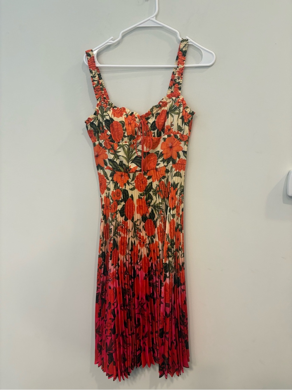 DELFI Floral Orange-Pink Pleated Sundress XS